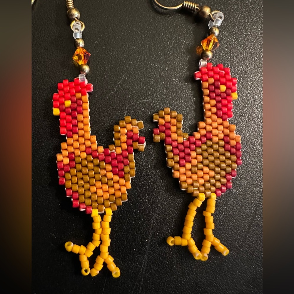 Handmade Beaded Rooster Earrings